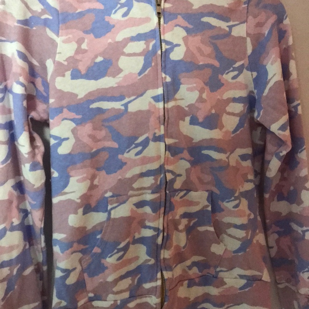 This is a zip-up hoodie with a camo pattern.